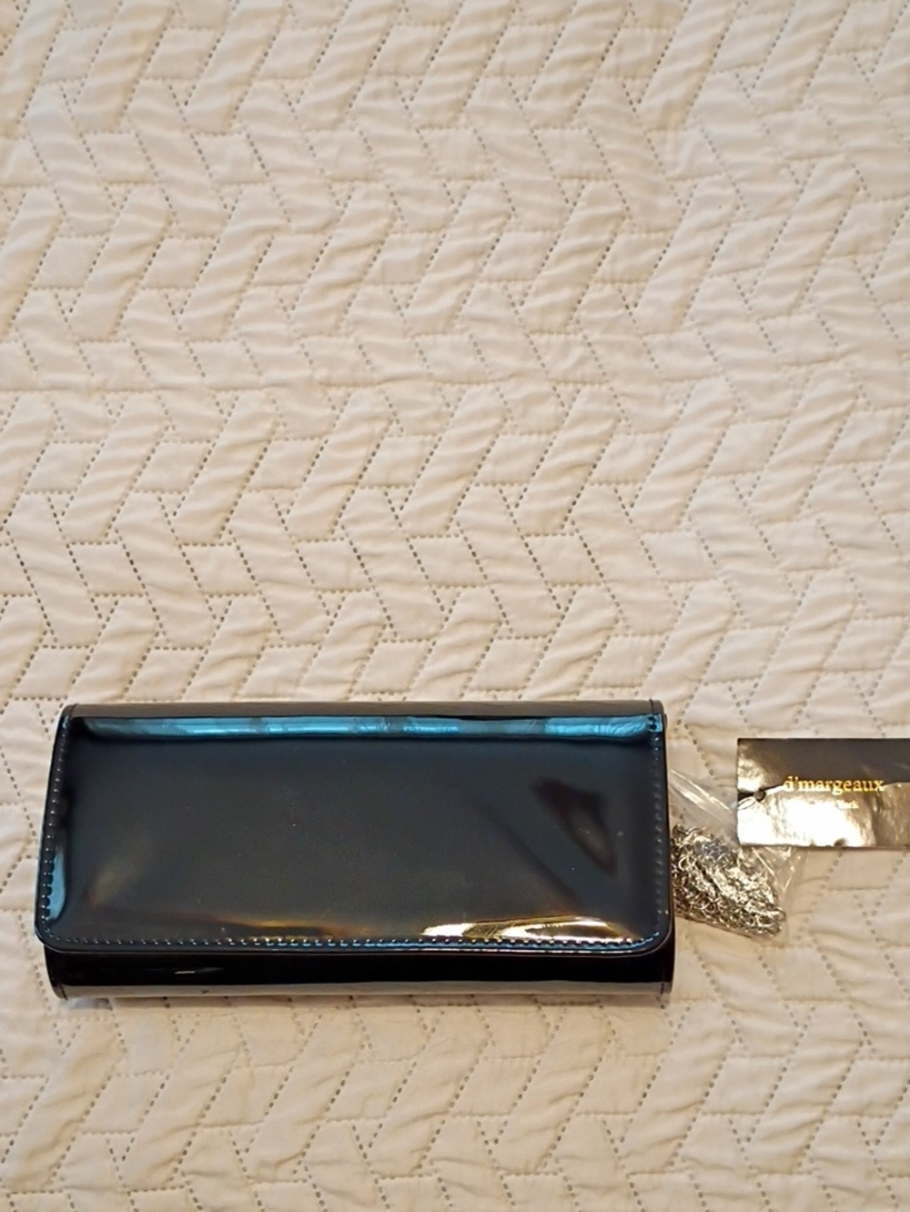 Black Patent Clutch with Chain Strap